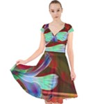 Abstract Fractal Design Digital Wallpaper Graphic Backdrop Cap Sleeve Front Wrap Midi Dress