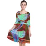 Abstract Fractal Design Digital Wallpaper Graphic Backdrop Quarter Sleeve Waist Band Dress