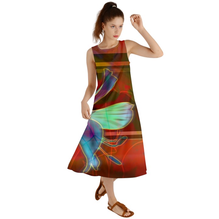 Abstract Fractal Design Digital Wallpaper Graphic Backdrop Summer Maxi Dress
