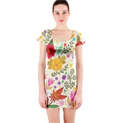 Colorful Flowers Pattern Abstract Patterns Floral Patterns Short Sleeve Bodycon Dress by uniart180623