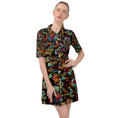 Cartoon Monster Pattern Abstract Background Belted Shirt Dress by uniart180623