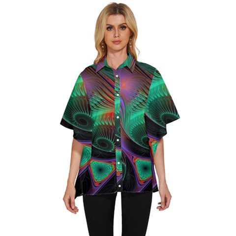 Circle Art 3d Artwork Graphics Vortex Colorful Digital Art Women s Batwing Button Up Shirt by uniart180623
