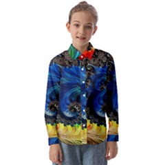 Colorful Digital Art Fractal Design Kids  Long Sleeve Shirt by uniart180623