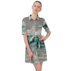 Big Storm Wave Belted Shirt Dress by uniart180623