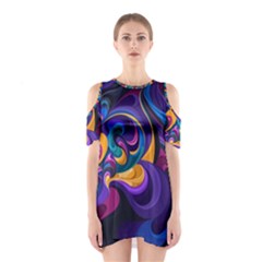 Colorful Waves Abstract Waves Curves Art Abstract Material Material Design Shoulder Cutout One Piece Dress by uniart180623