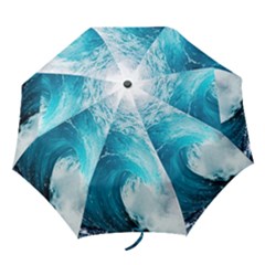 Tsunami Big Blue Wave Ocean Waves Water Folding Umbrellas by uniart180623