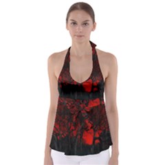 Dark Forest Jungle Plant Black Red Tree Babydoll Tankini Top by uniart180623