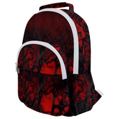 Dark Forest Jungle Plant Black Red Tree Rounded Multi Pocket Backpack by uniart180623