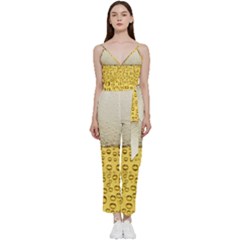 Texture Pattern Macro Glass Of Beer Foam White Yellow Art V-neck Camisole Jumpsuit by uniart180623