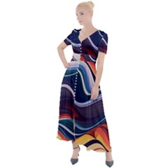 Wave Of Abstract Colors Button Up Short Sleeve Maxi Dress by uniart180623