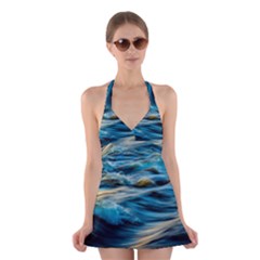 Waves Abstract Waves Abstract Halter Dress Swimsuit  by uniart180623