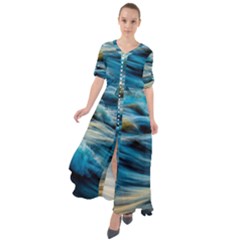 Waves Abstract Waves Abstract Waist Tie Boho Maxi Dress