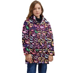 Funny Monster Mouths Kids  Hooded Longline Puffer Jacket by uniart180623