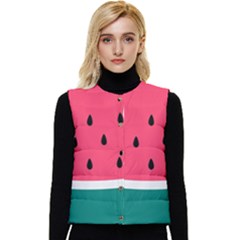 Watermelon Fruit Pattern Women s Button Up Puffer Vest by uniart180623