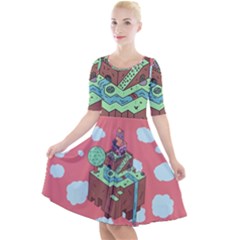 Minimal Digital Cityscape Quarter Sleeve A-line Dress by uniart180623