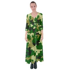 Green Military Background Camouflage Button Up Maxi Dress by uniart180623