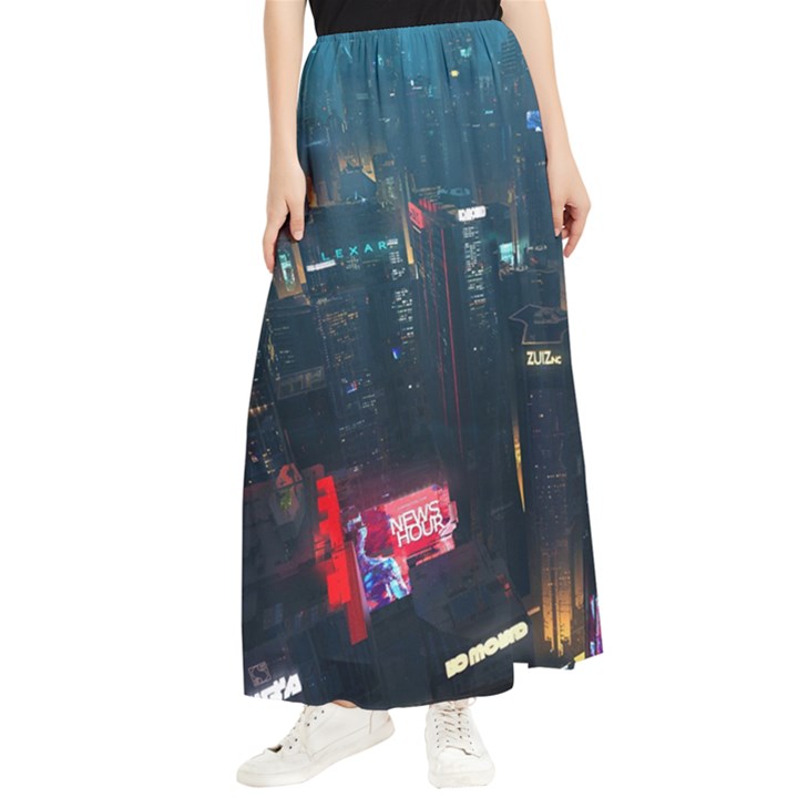 Cityscape Digital Art Maxi Chiffon Skirt