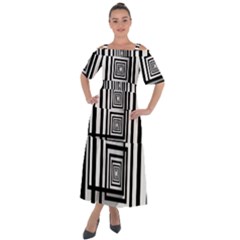 Squares Concept Design Raining Shoulder Straps Boho Maxi Dress 
