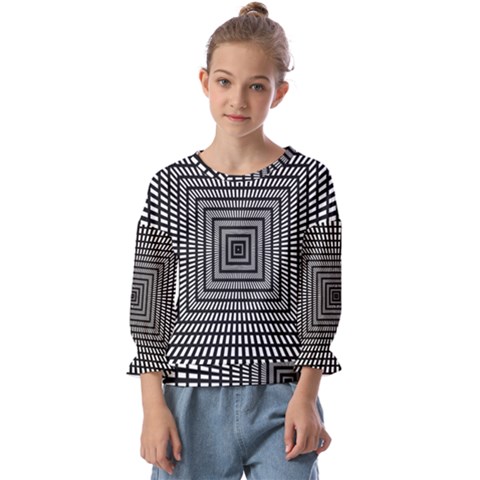 Focus Squares Optical Illusion Kids  Cuff Sleeve Top by uniart180623