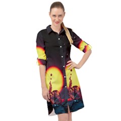 High Speed Waterdrop Drops Water Long Sleeve Mini Shirt Dress by uniart180623