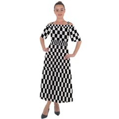 Black White Checker Pattern Checkerboard Shoulder Straps Boho Maxi Dress 