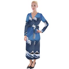 The Great Wave Off Kanagawa Velvet Maxi Wrap Dress by Grandong