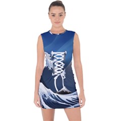 The Great Wave Off Kanagawa Lace Up Front Bodycon Dress by Grandong