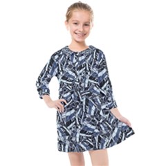 Cobalt Kaleidoscope Print Pattern Design Kids  Quarter Sleeve Shirt Dress by dflcprintsclothing