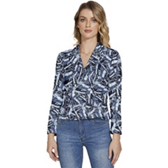 Cobalt Kaleidoscope Print Pattern Design Women s Long Sleeve Revers Collar Cropped Jacket by dflcprintsclothing