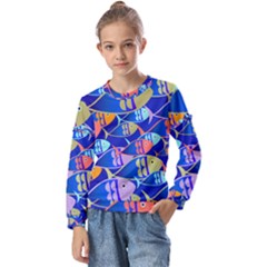 Sea Fish Illustrations Kids  Long Sleeve Tee With Frill 