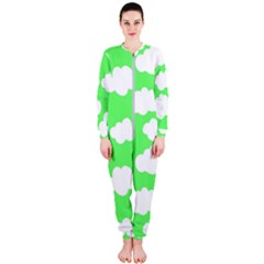 Green And White Cute Clouds  Onepiece Jumpsuit (ladies) by ConteMonfrey
