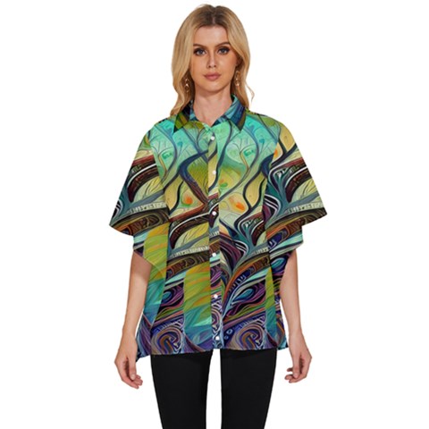 Tree Magical Colorful Abstract Metaphysical Women s Batwing Button Up Shirt by Simbadda