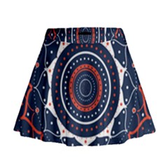 Mandala Orange Navy Mini Flare Skirt by Simbadda