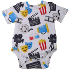 Cinema Icons Pattern Seamless Signs Symbols Collection Icon Baby Short Sleeve Bodysuit by Simbadda