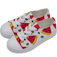 Cute Smiling Watermelon Seamless Pattern White Background Kids  Low Top Canvas Sneakers by Simbadda