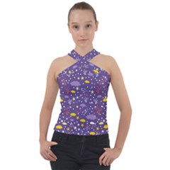 Pattern Cute Clouds Stars Cross Neck Velour Top by Simbadda