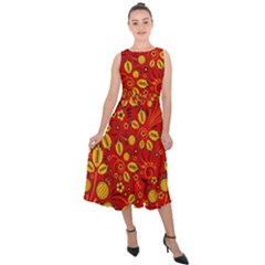 Seamless Pattern Slavic Folk Style Midi Tie-back Chiffon Dress by Simbadda
