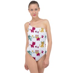Pattern With Cute Cats Classic One Shoulder Swimsuit by Simbadda