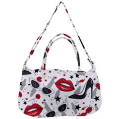 Red Lips Black Heels Pattern Removable Strap Handbag by Simbadda