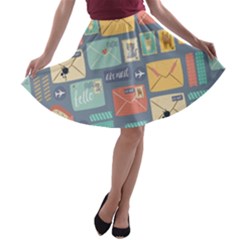 Pattern Postal Stationery A-line Skater Skirt by Simbadda