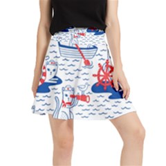 Nautical Cats Seamless Pattern Waistband Skirt by Simbadda