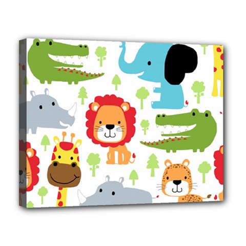 Seamless Pattern Vector With Animals Cartoon Canvas 14  X 11  (stretched) by Simbadda