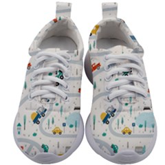 Cute Children Seamless Pattern With Cars Road Park Houses White Background Illustration Town Cartooo Kids Athletic Shoes by Simbadda