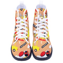 Seamless Pattern Cartoon With Transportation Vehicles Kid s High-top Canvas Sneakers by Simbadda