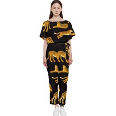 Seamless Exotic Pattern With Tigers Batwing Lightweight Chiffon Jumpsuit