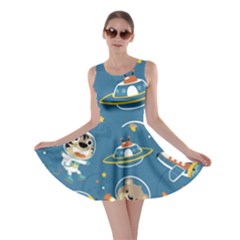 Seamless-pattern-funny-astronaut-outer-space-transportation Skater Dress by Simbadda