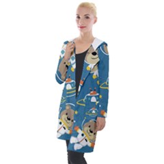 Seamless-pattern-funny-astronaut-outer-space-transportation Hooded Pocket Cardigan by Simbadda
