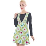 Birds Pattern Background Plunge Pinafore Velour Dress