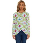 Birds Pattern Background Long Sleeve Crew Neck Pullover Top