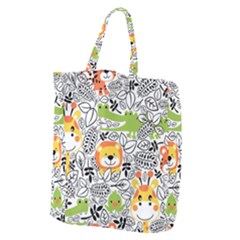 Seamless Pattern With Wildlife Cartoon Giant Grocery Tote by Simbadda
